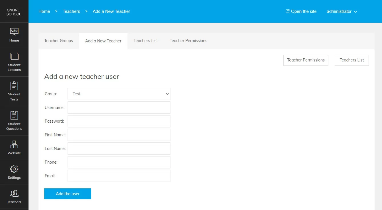 php online school script adding a new teacher in the admin panel