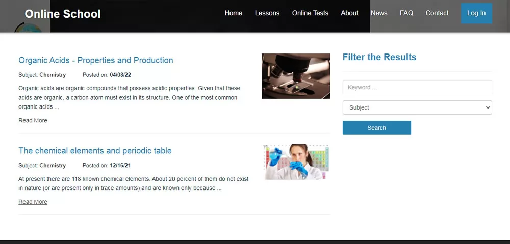 php online school script browse the online lessons on the front-end