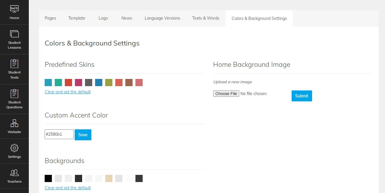php online school script colors and background settings