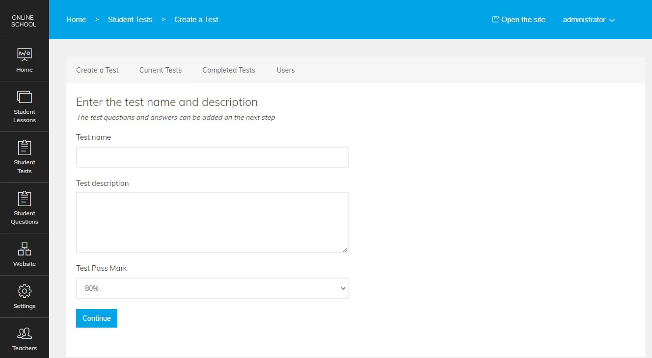 php online school script create a new test - step 2