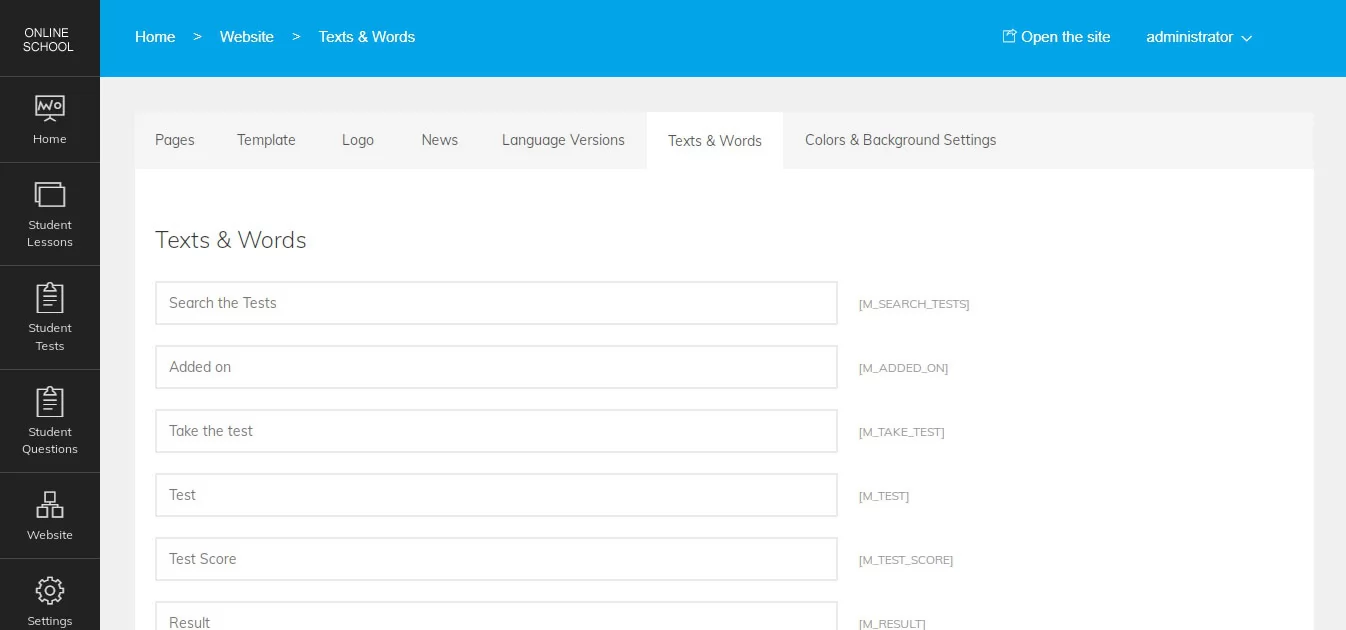 php online school script editing the site language and texts