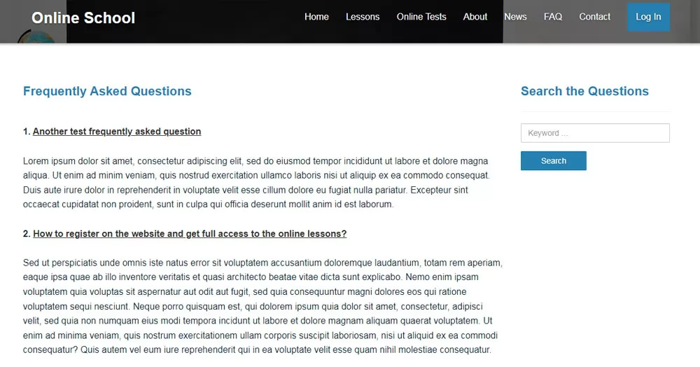php online school script list of the frequently asked questions on the home page