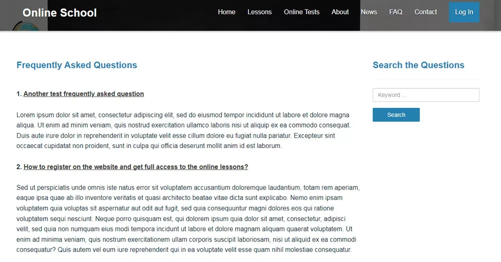 php online school script List of the frequently asked questions on the home page