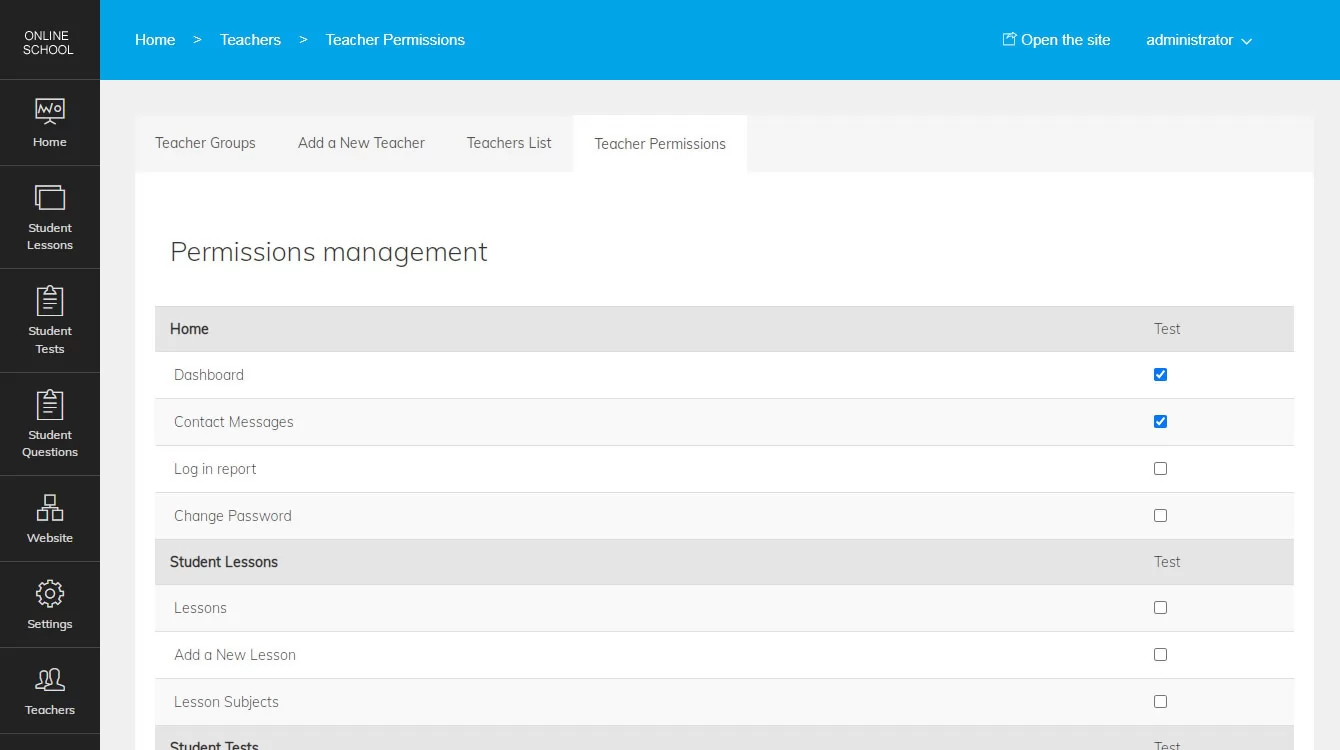 php online school script setting the teacher permissions
