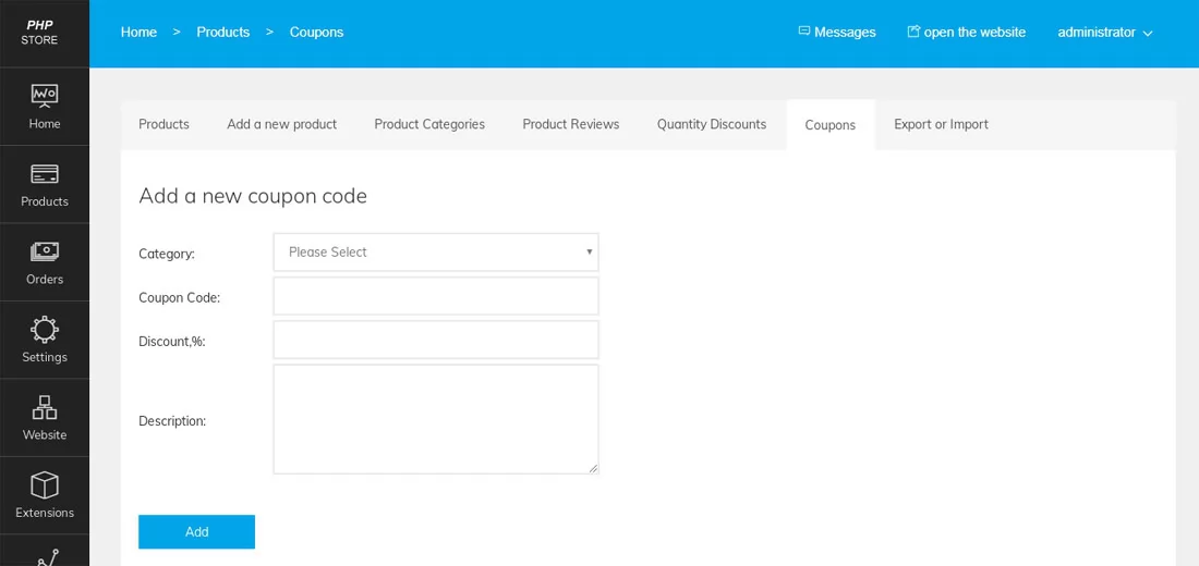 php store script coupons management