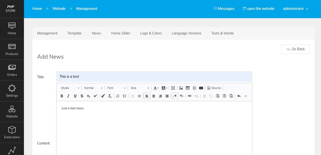 php store script news management