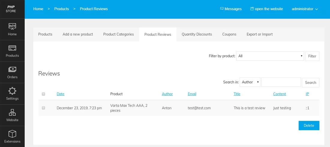 php store script product reviews