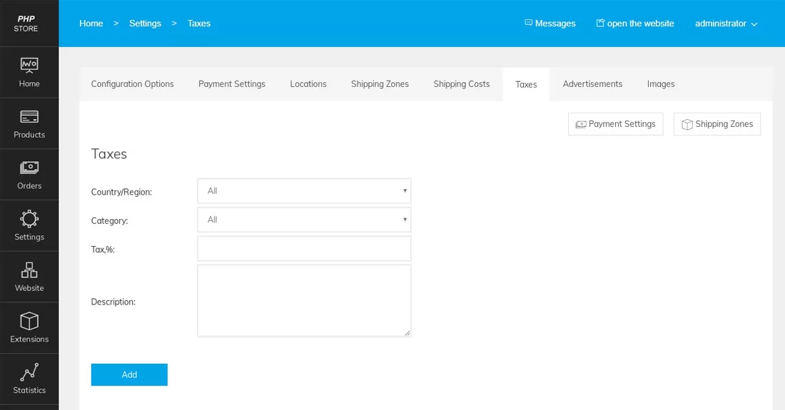 php store script taxes