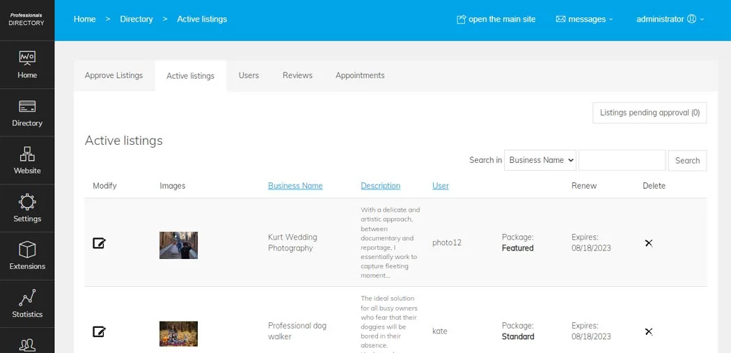 professionals directory php script active listings