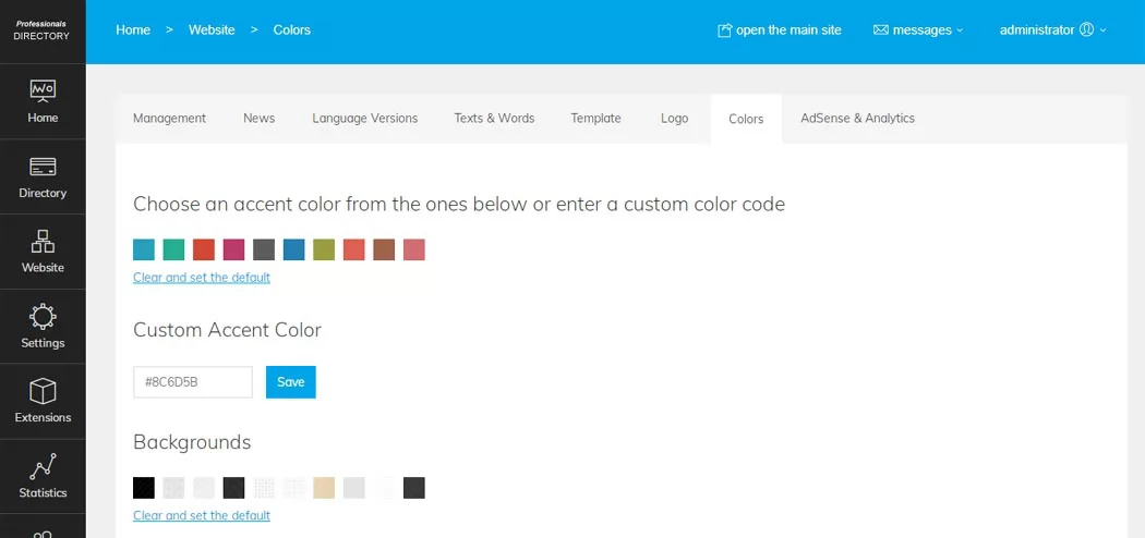 Colors page professionals directory php script