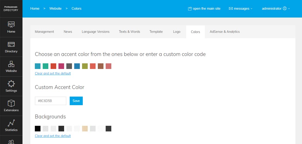 functionality to customize the website colors professionals directory php script