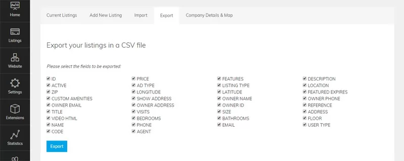 Improved functionality to import or export the listings in CSV files
