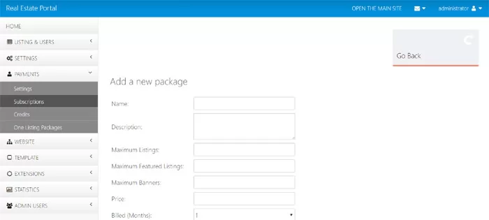 php real estate script adding a new agent subscription in the admin panel