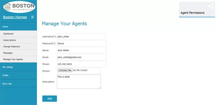 php real estate script Adding a new agent / sub account