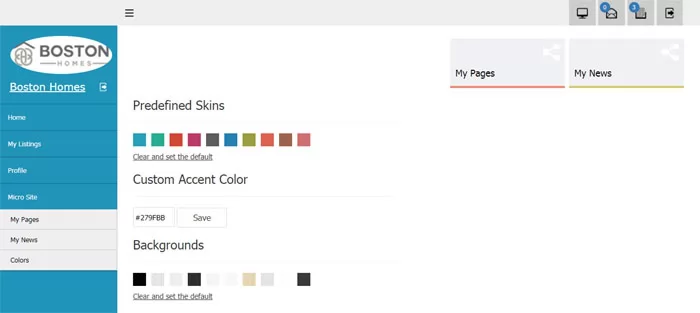 php real estate script changing the colors on the agent microsite