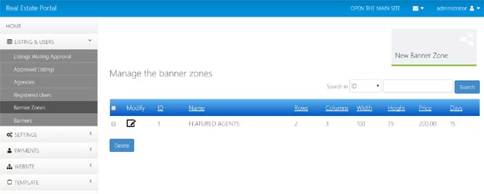 php real estate script creating banner zones