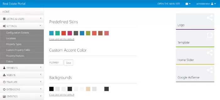 php real estate script Customizing the website colors from the administration panel
