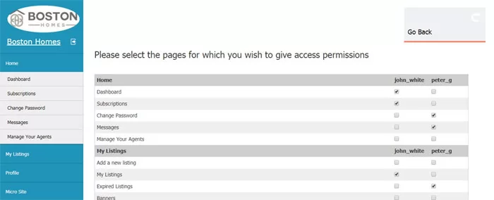 php real estate script setting the sub accounts / agent permissions