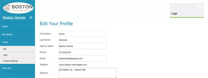 php real estate script editing the agent profile information