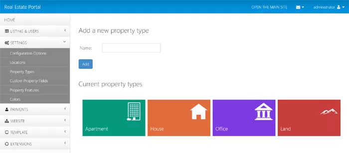 php real estate script editing the property types