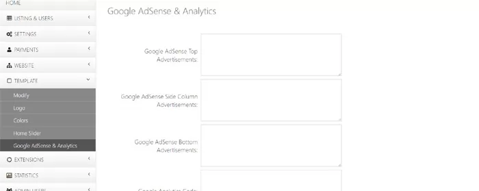 Adding Google AdSense advertisements or Google Analytics code php real estate script