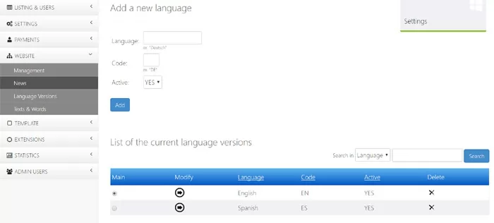php real estate script managing the language versions