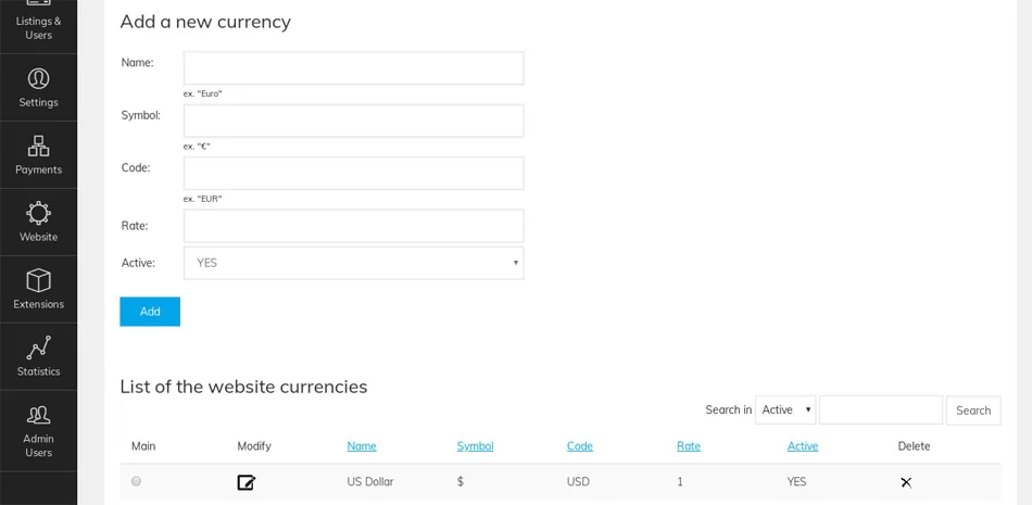 script inmobiliario php Configuración de múltiples monedas