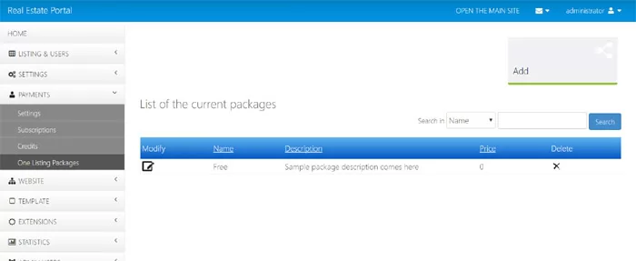 php real estate script Manage the one listing packages for the private sellers