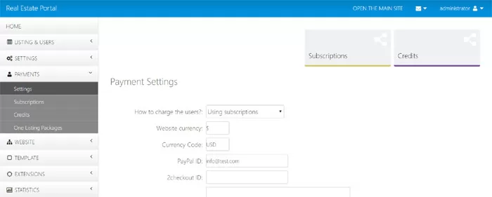 php real estate script payment settings