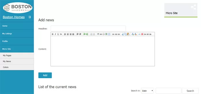 php real estate script posting news on the microsite