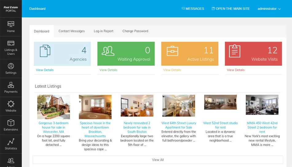 real estate portal admin panel demo