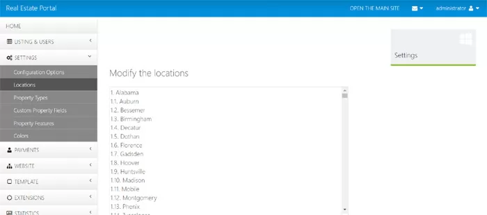php real estate script changing the website locations from the administration panel