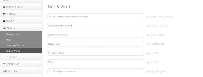 php real estate script the texts and words page in the admin panel