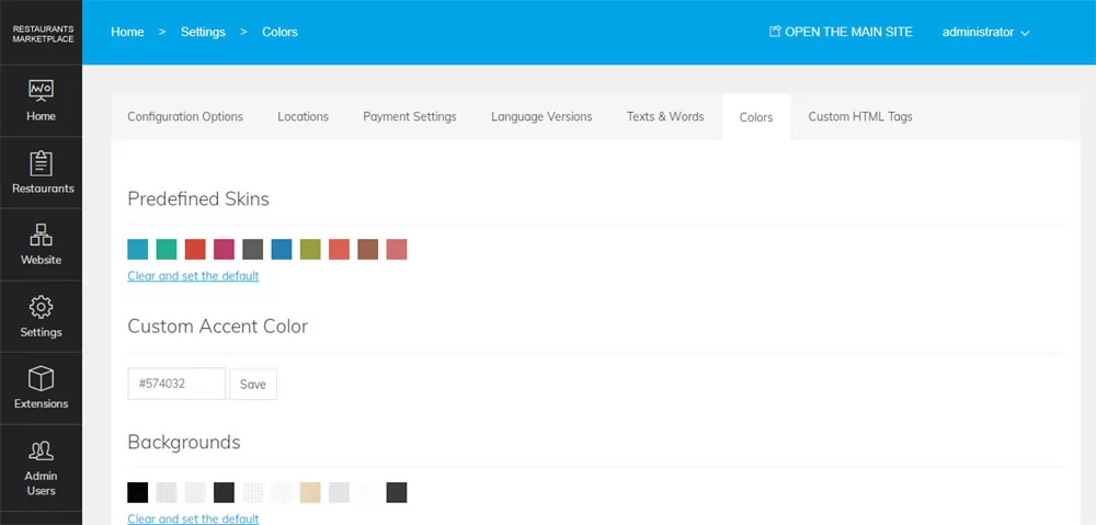 PHP Restaurant Marketplace Script changing the website colors