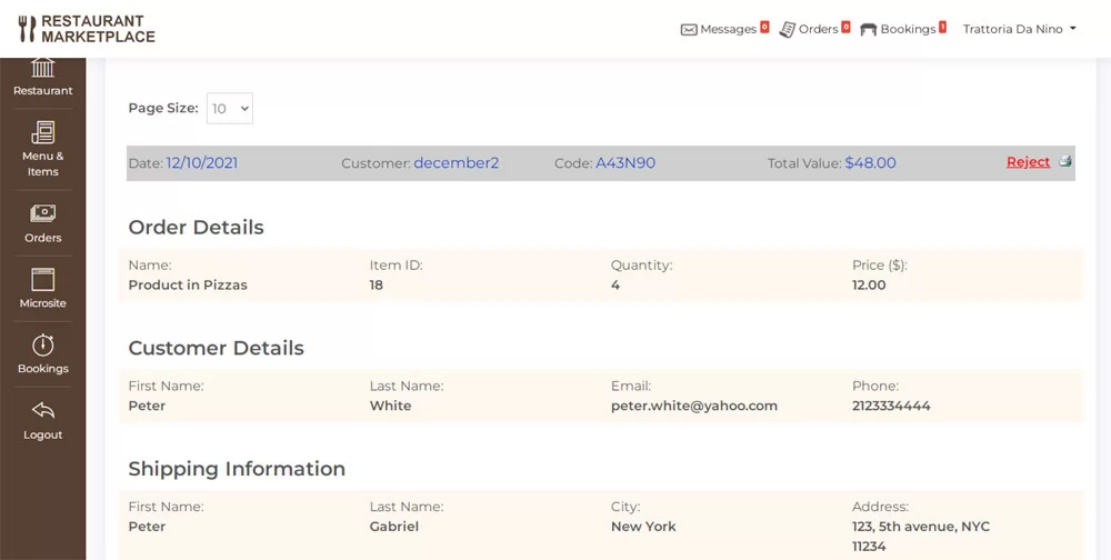 PHP Restaurant Marketplace Script Checking the order details