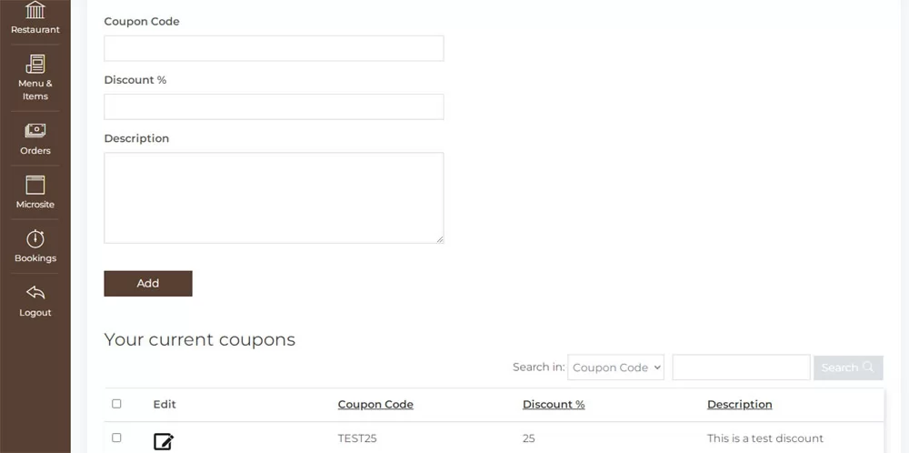 PHP Restaurant Marketplace Script Adding coupon codes