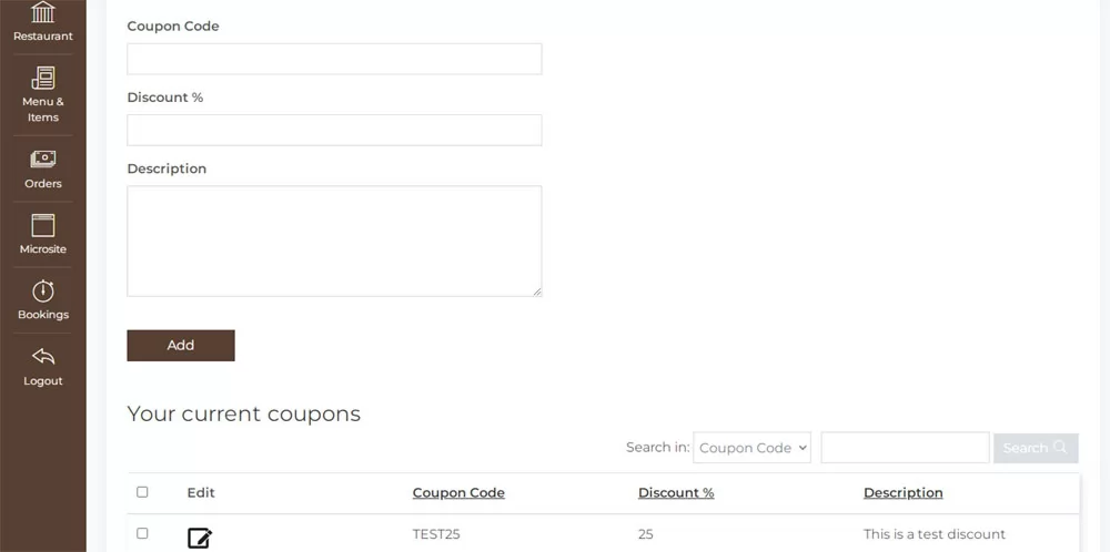 PHP Restaurant Marketplace Script adding coupon codes