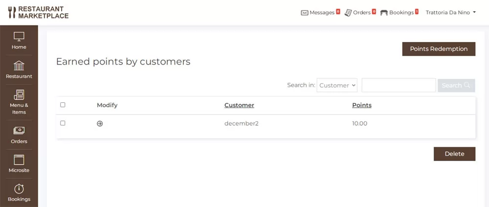 PHP Restaurant Marketplace Script earned points by customers