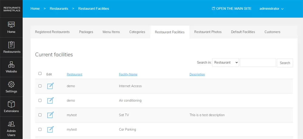 Moderating the restaurant facilities PHP Restaurant Marketplace Script