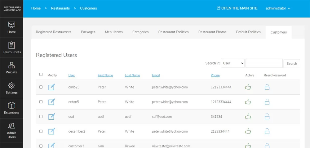 PHP Restaurant Marketplace Script registered customers