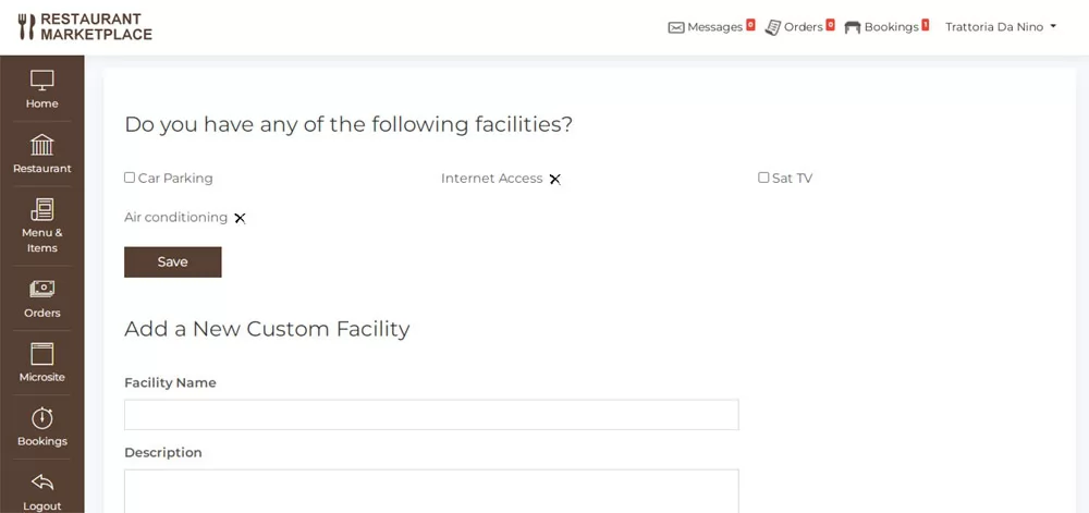 PHP Restaurant Marketplace Script restaurant facilities