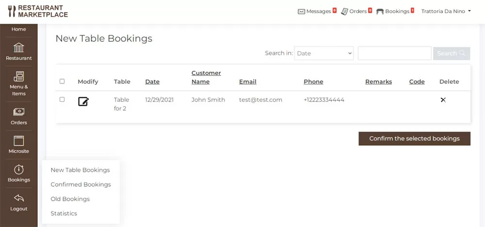PHP Restaurant Marketplace Script checking the table bookings