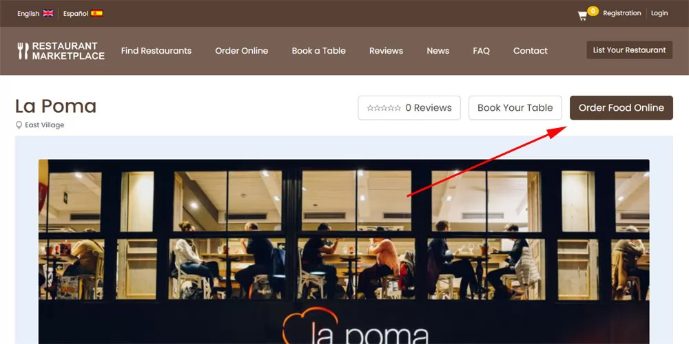 PHP Restaurant Marketplace Script restaurant details page