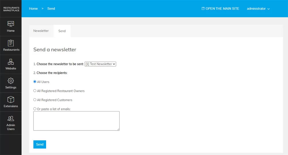 PHP Restaurant Marketplace Script sending newsletter to the registered users
