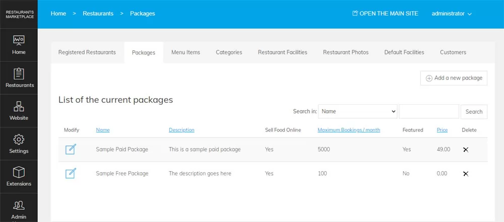 PHP Restaurant Marketplace Script Setting the restaurant subscriptions