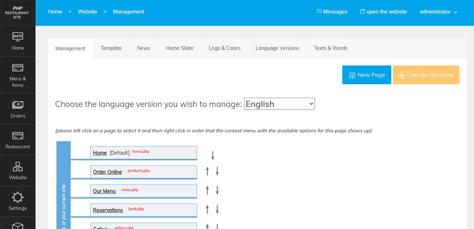 php restaurant site script content management system