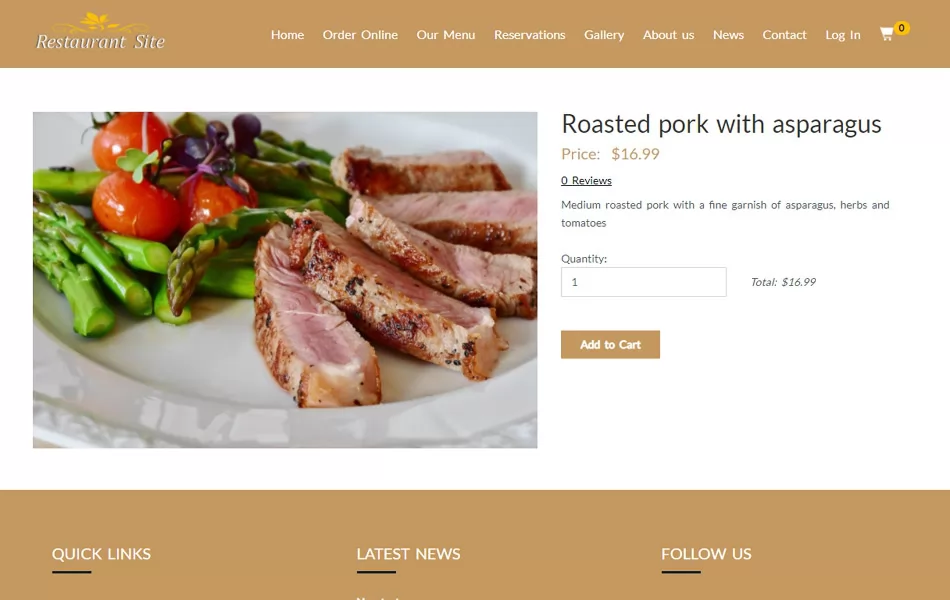 php restaurant site script Selected product details