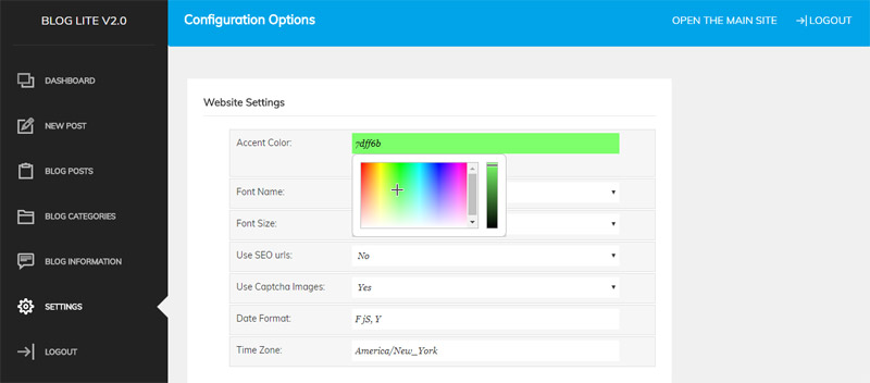 php blog script settings management