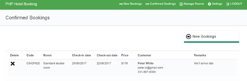 confirmed bookings php software