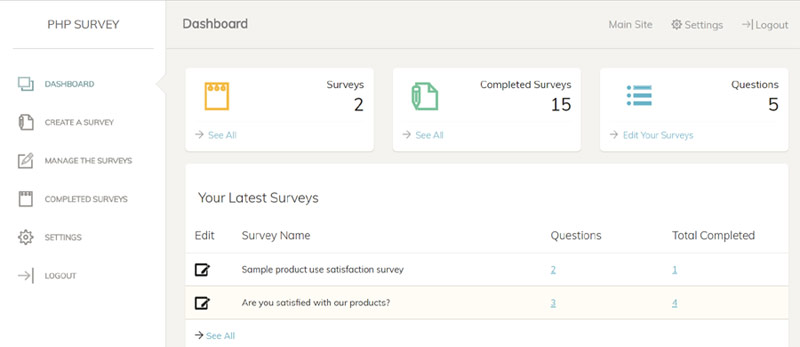 admin panel demo php survey script